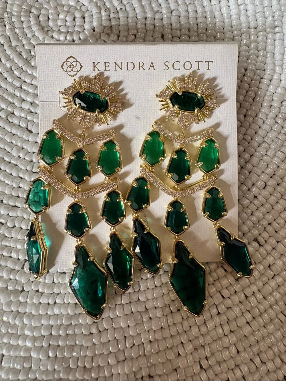 Kendra Scott Gold-Tone Emerald Green Multi-Drop Chandelier Earrings - Picture 2 of 8